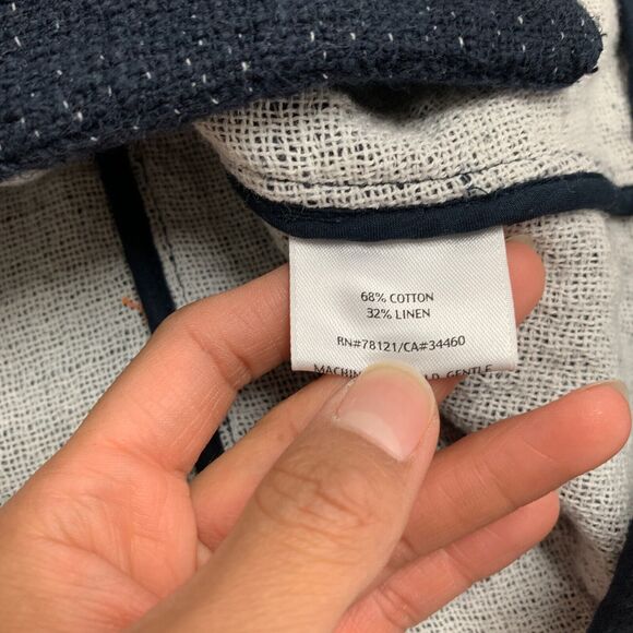 Eileen Fisher Blazer Womens Medium Navy Cotton Linen Blend Tweed Snap Buttons - Picture 8 of 11